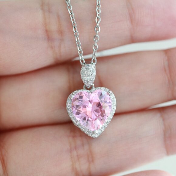 S925 Heart Shape CZ Necklace Sterling Silver Stamped S925 - Picture 3 of 11